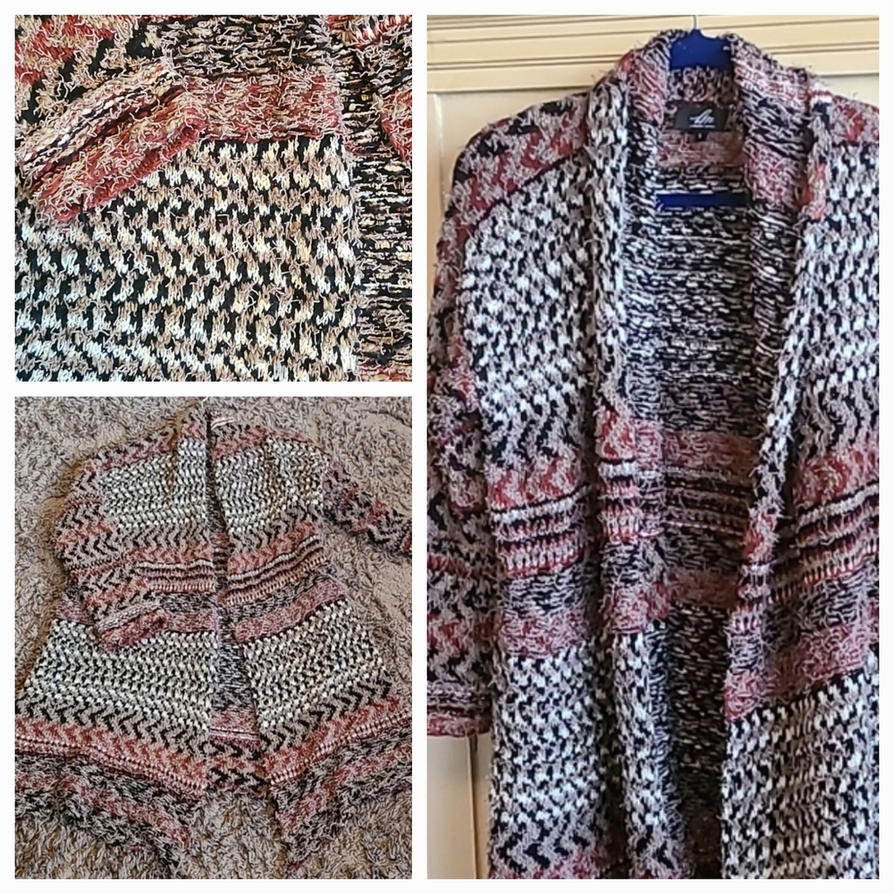 Like New! Boho Open Front Draped Eyelash Cardigan Duster Size L
